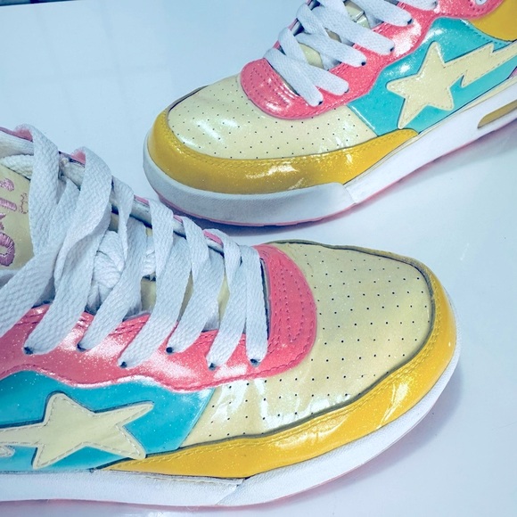 BAPE STA A Bathing Ape RARE Low Sax Glitter Leather Cotton Candy
